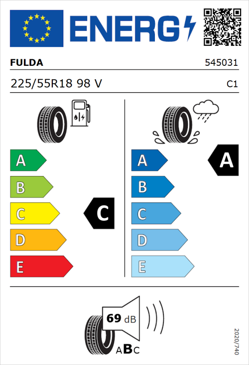 Tyre Label for Fulda EcoControl SUV 225/55R18 98V